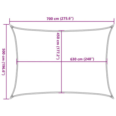 solsejl 5x7 m 160 g/m² HDPE rektangulær lysegrå