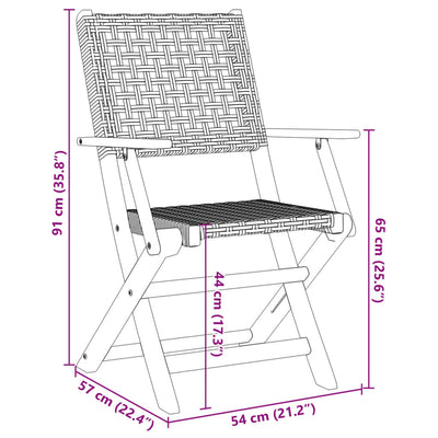 havestole 4 stk. foldbar polyrattan og massivt træ grå