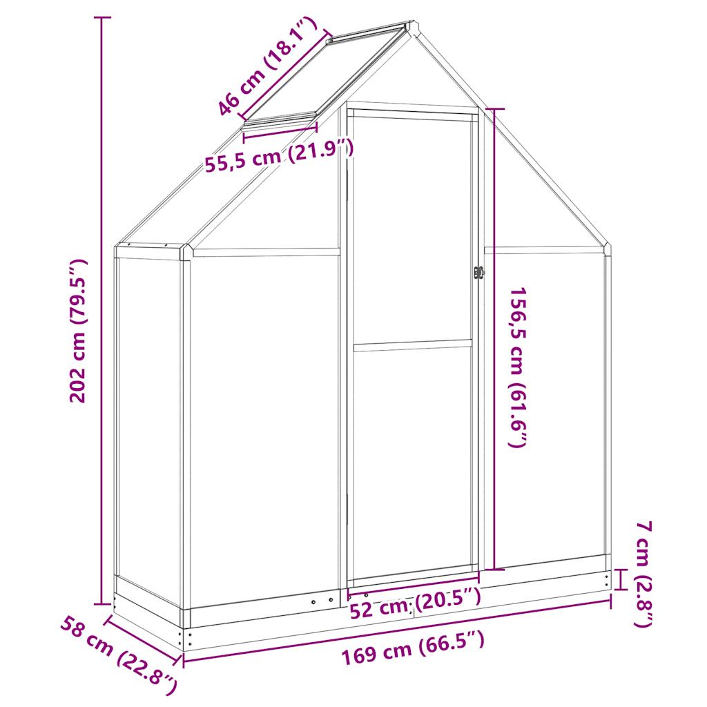 drivhus med fundamentramme 169x58x202 cm aluminium antracitgrå