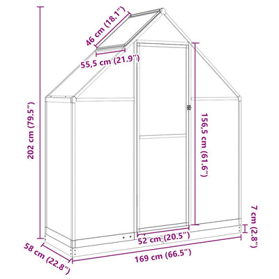 drivhus med fundamentramme 169x58x202 cm aluminium antracitgrå