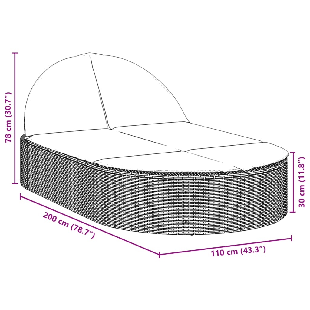 dobbelt loungesofa med hynder polyrattan sort