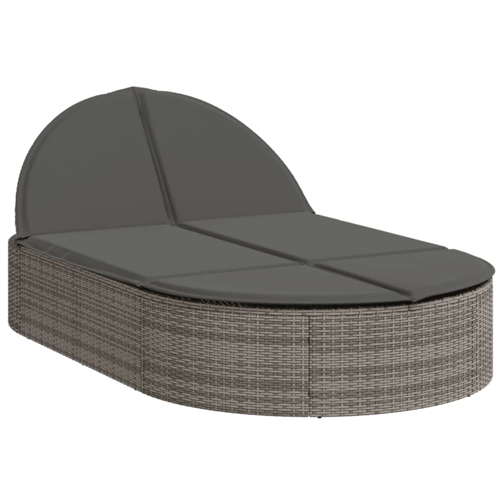 loungesofa med hynder polyrattan grå