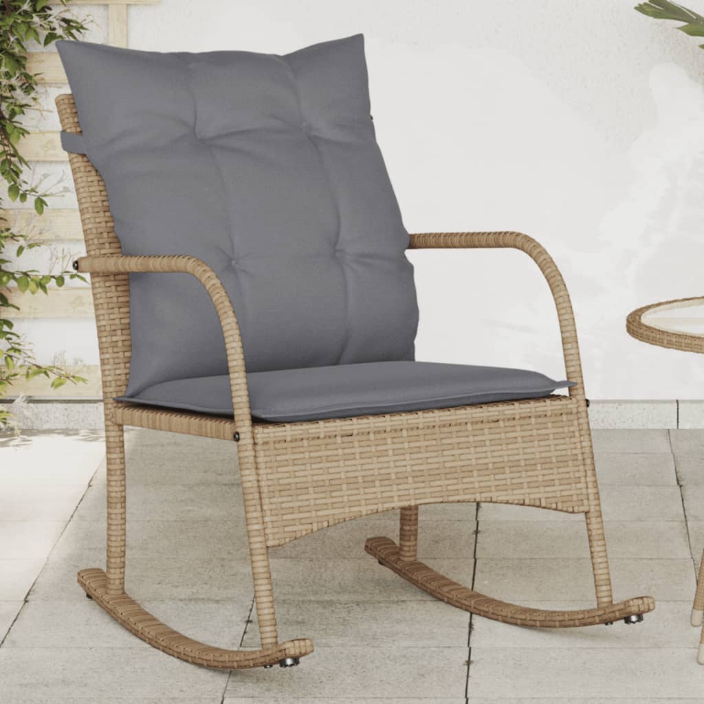 udendørs gyngestol med hynder polyrattan beige