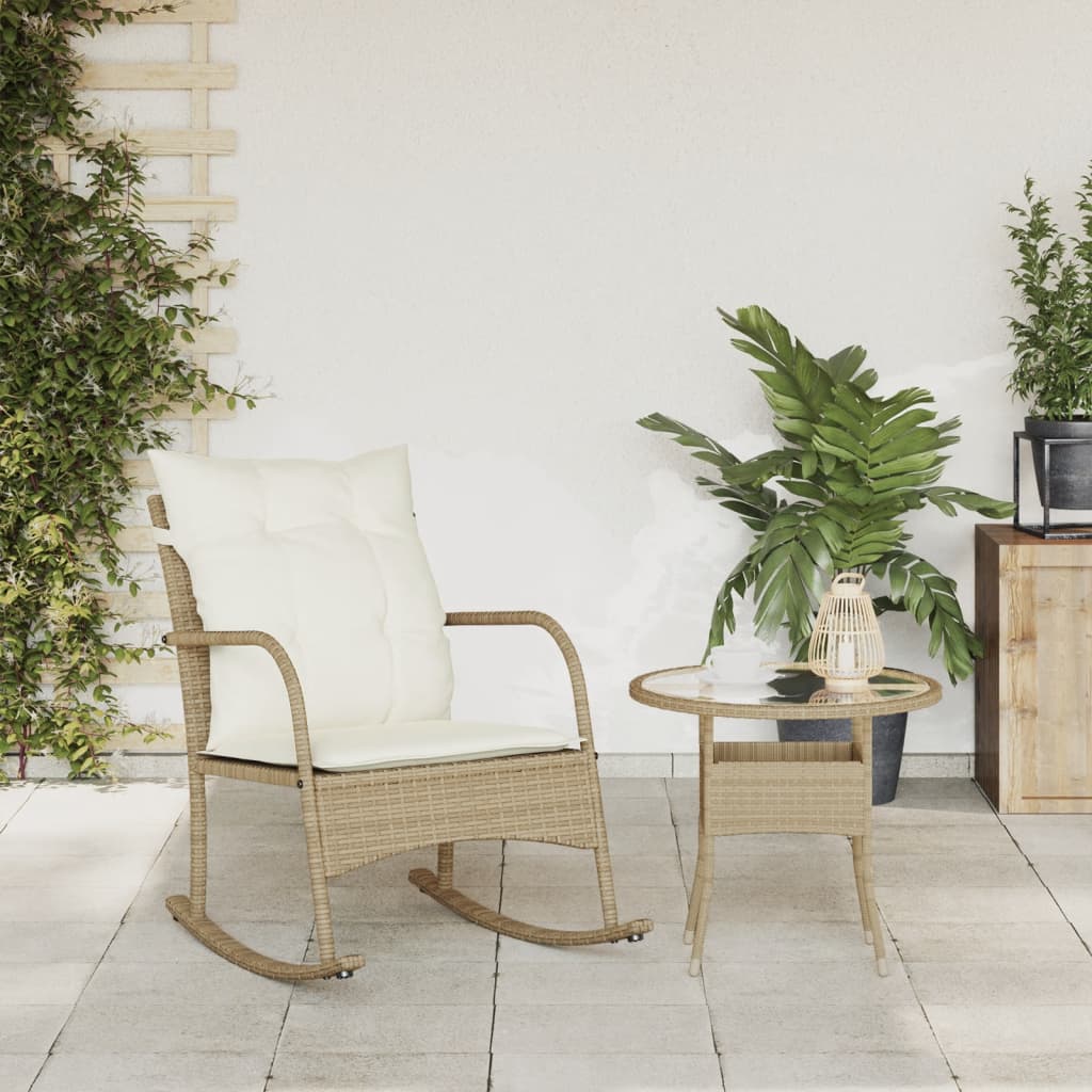 udendørs gyngestol med hynder polyrattan beige