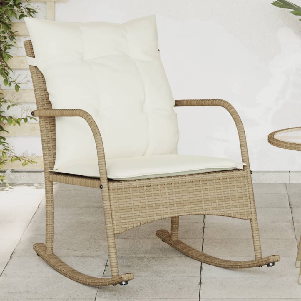 udendørs gyngestol med hynder polyrattan beige