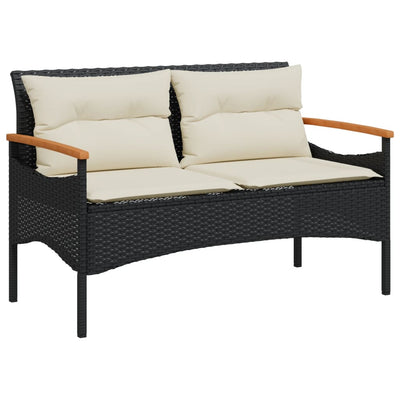 havebænk med hynder 116x62,5x74 cm polyrattan sort