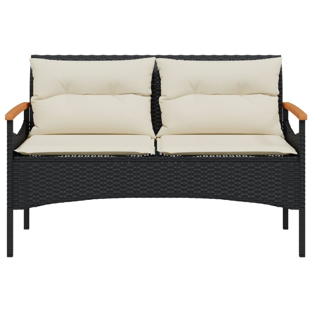 havebænk med hynder 116x62,5x74 cm polyrattan sort