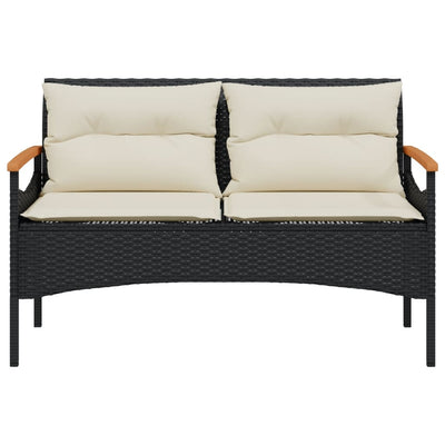 havebænk med hynder 116x62,5x74 cm polyrattan sort