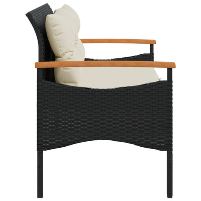 havebænk med hynder 116x62,5x74 cm polyrattan sort