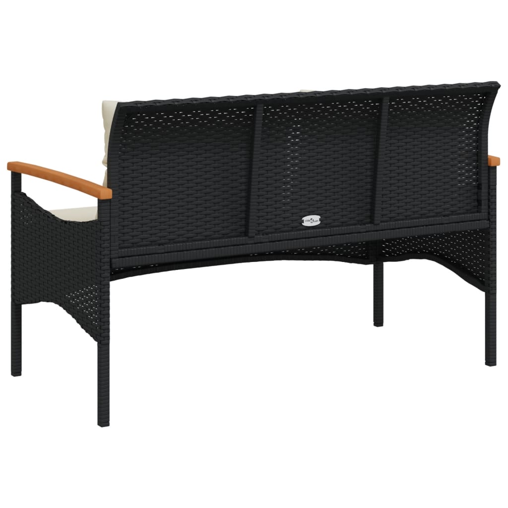 havebænk med hynder 116x62,5x74 cm polyrattan sort