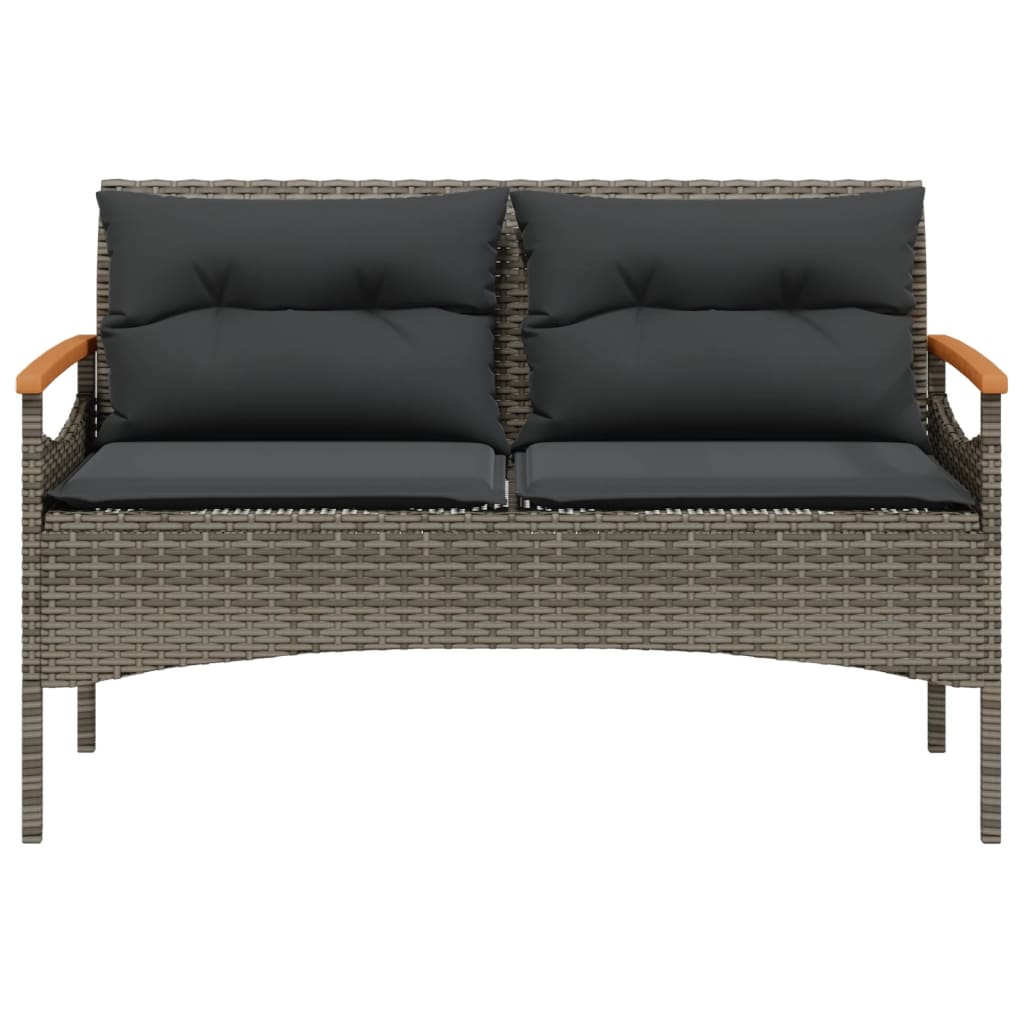 havebænk med hynder 116x62,5x74 cm polyrattan grå