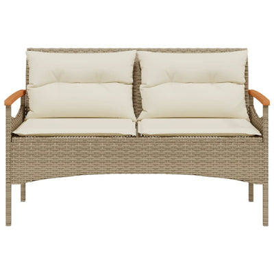 havebænk med hynder 116x62,5x74 cm polyrattan beige