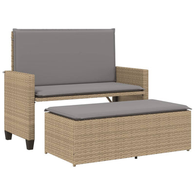 havebænk med hynder og fodskammel polyrattan beige