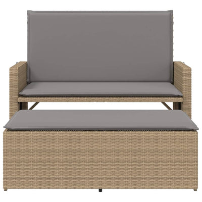 havebænk med hynder og fodskammel polyrattan beige