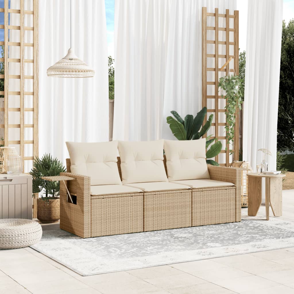 sofasæt til haven 3 dele med hynder polyrattan beige