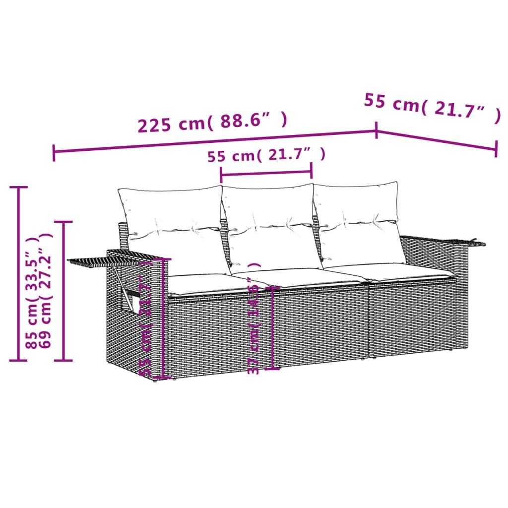 sofasæt til haven 3 dele med hynder polyrattan beige