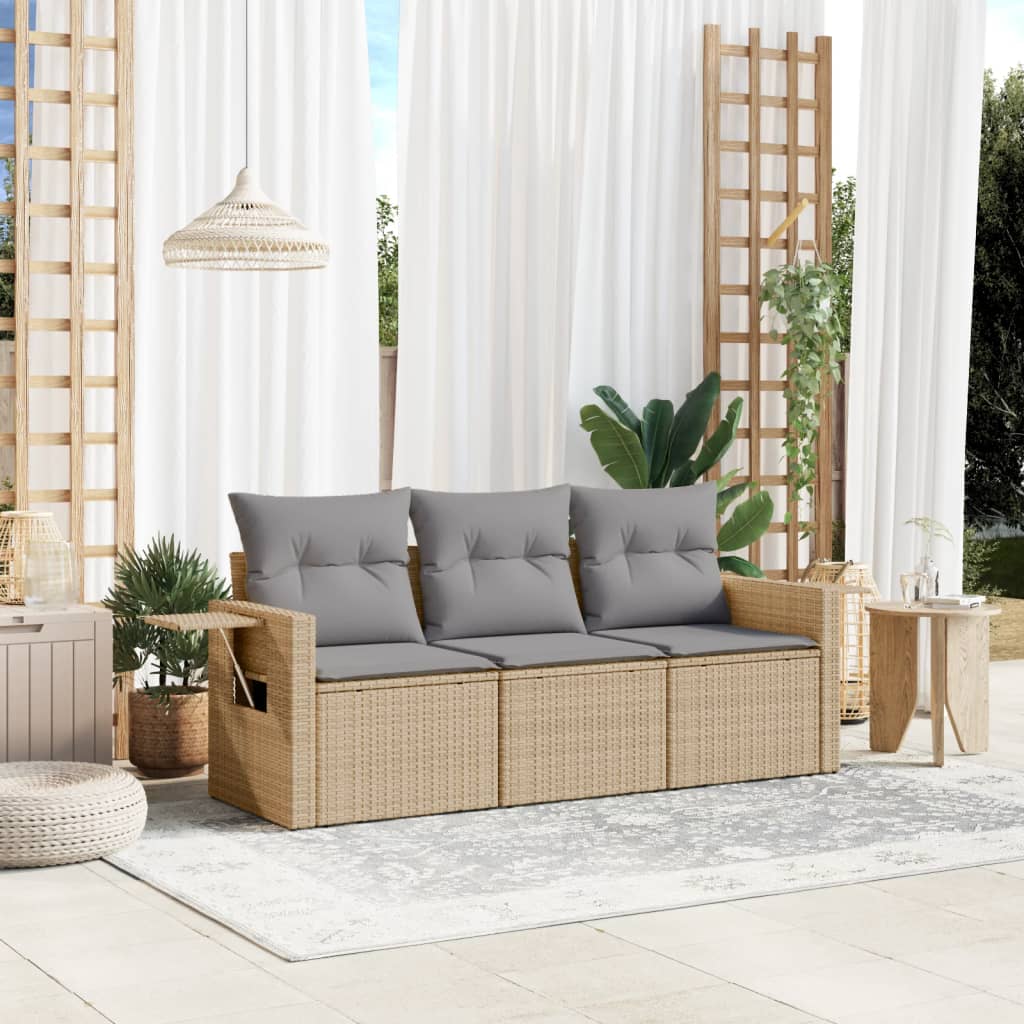 sofasæt til haven 3 dele med hynder polyrattan beige