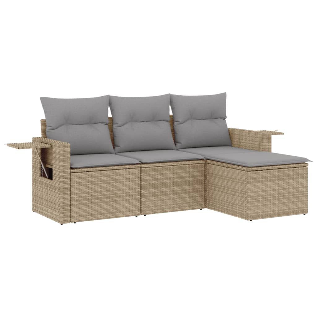 sofasæt til haven 4 dele med hynder polyrattan beige