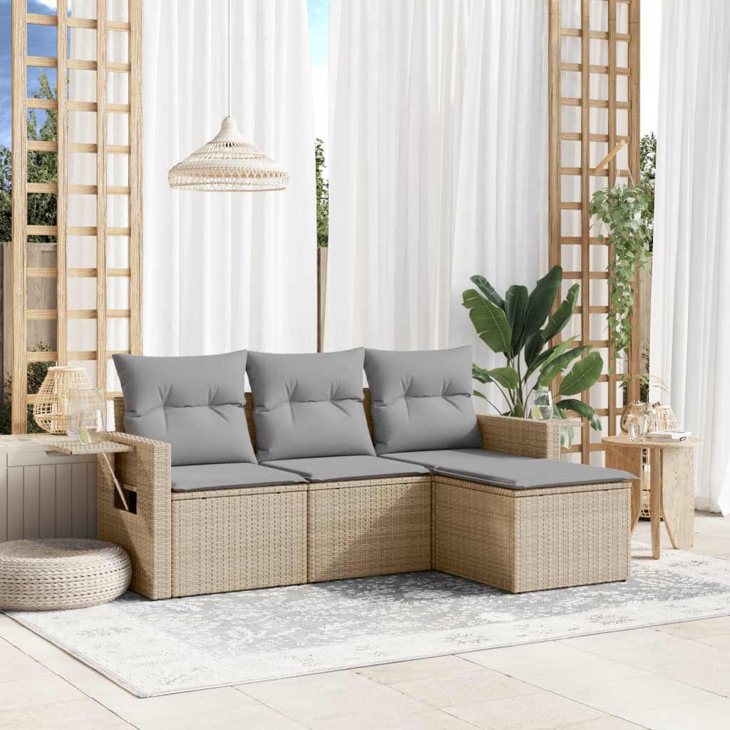 sofasæt til haven 4 dele med hynder polyrattan beige