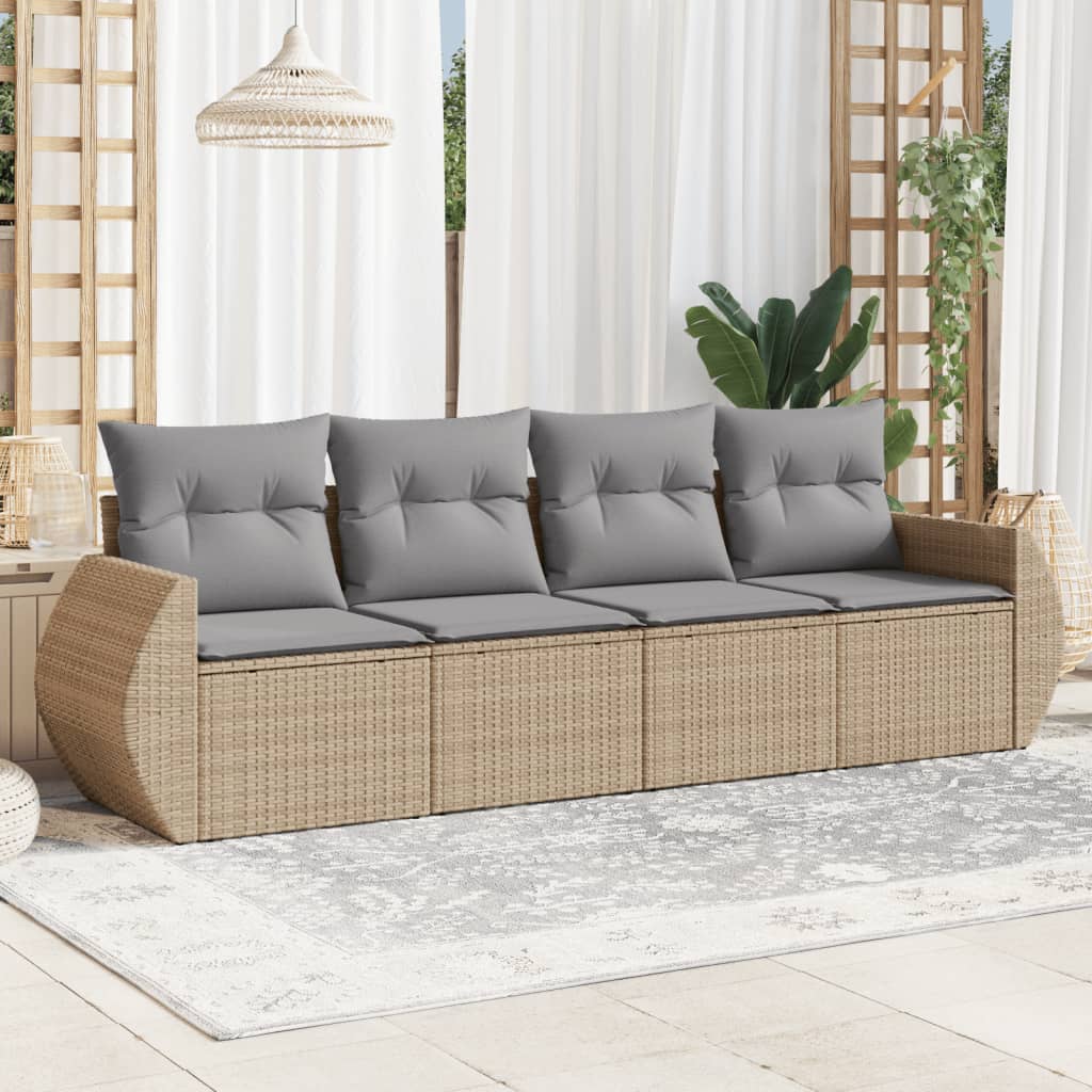 sofasæt til haven 4 dele med hynder polyrattan beige