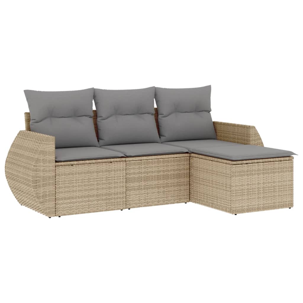 sofasæt til haven 4 dele med hynder polyrattan beige