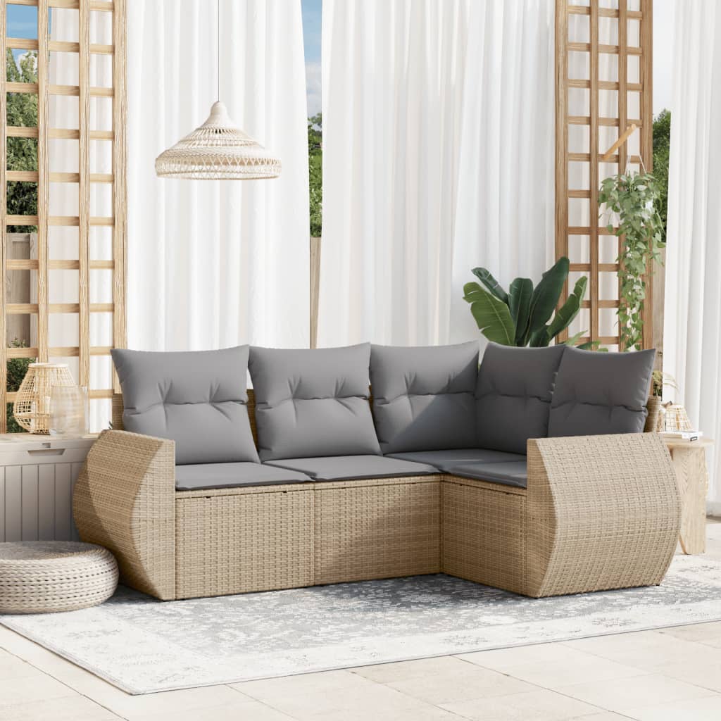 sofasæt til haven 4 dele med hynder polyrattan beige