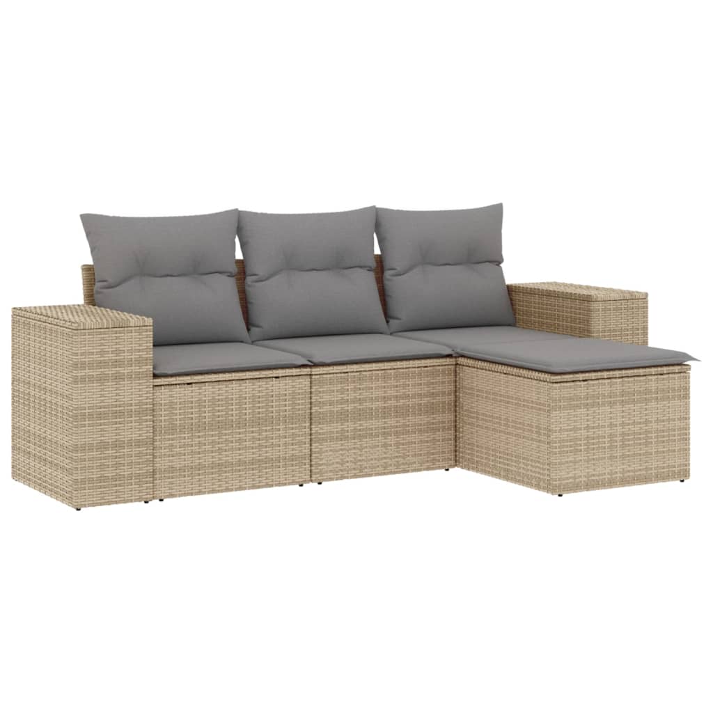 sofasæt til haven 4 dele med hynder polyrattan beige