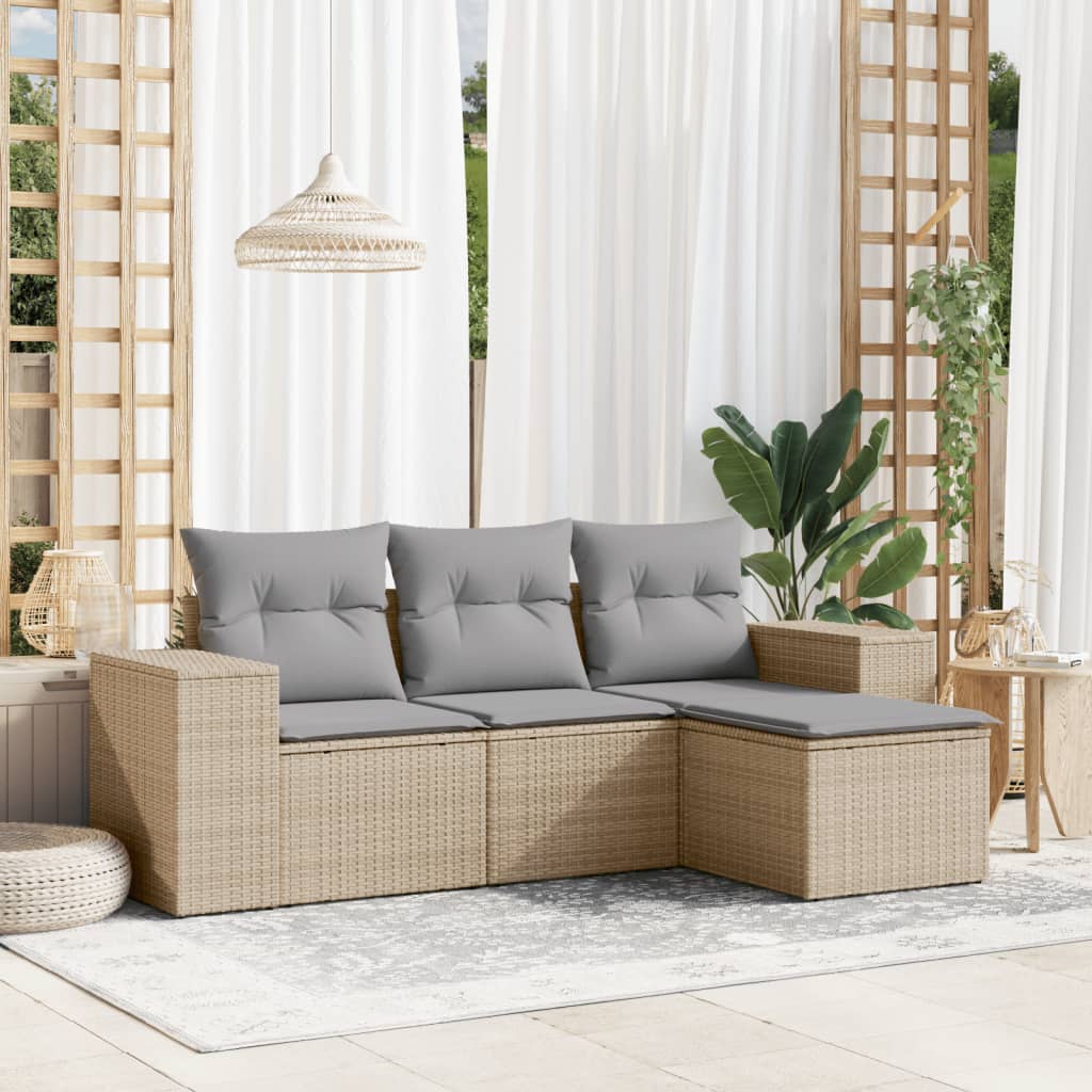 sofasæt til haven 4 dele med hynder polyrattan beige