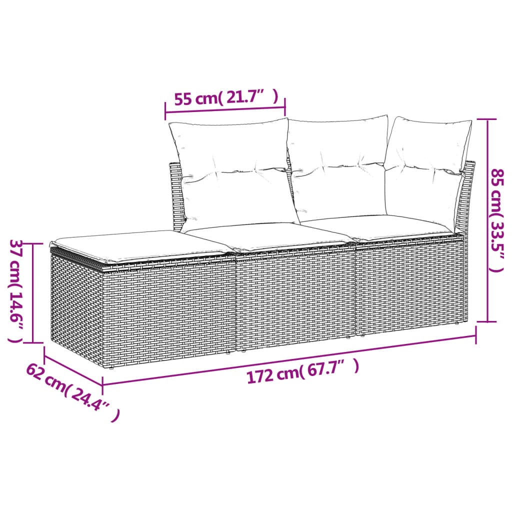 sofasæt til haven 3 dele med hynder polyrattan sort