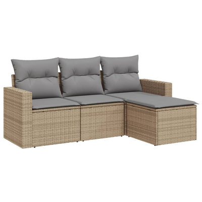 sofasæt til haven 4 dele med hynder polyrattan beige