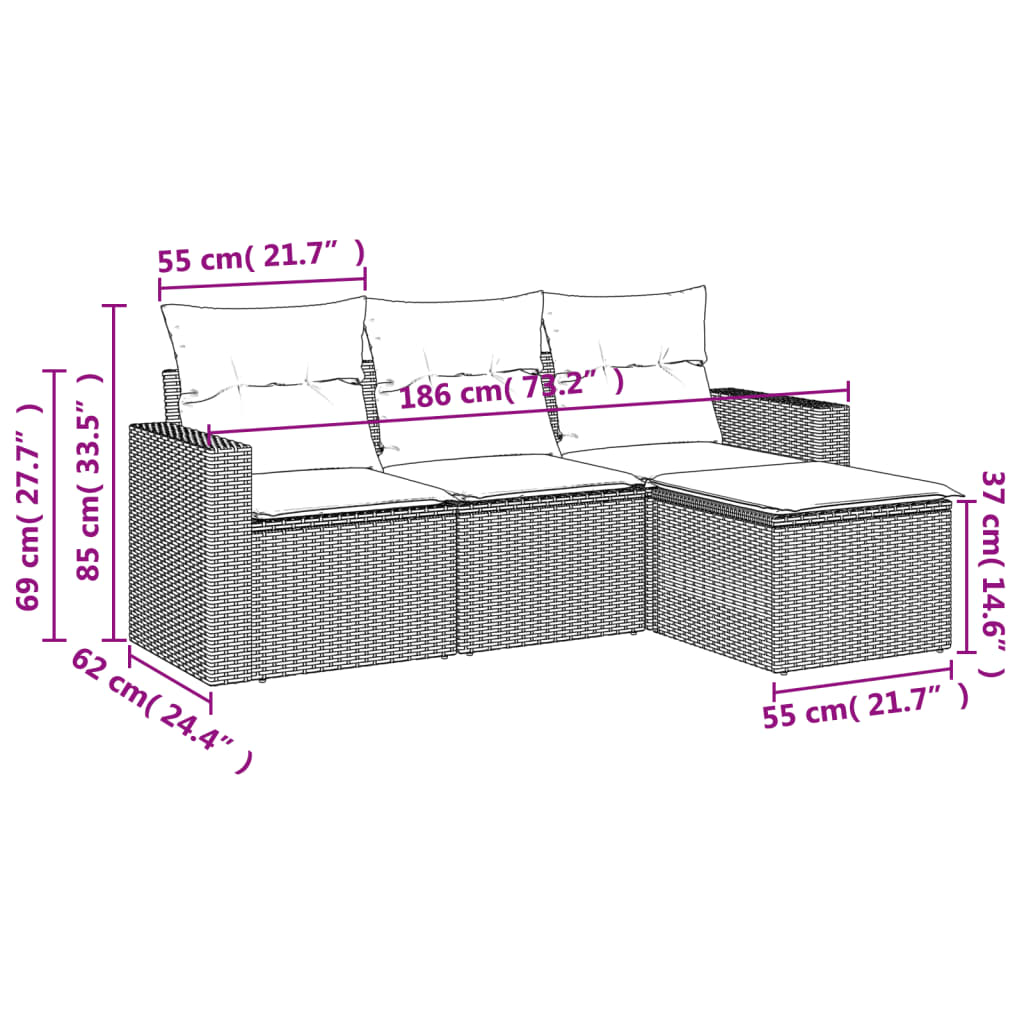 sofasæt til haven 4 dele med hynder polyrattan beige