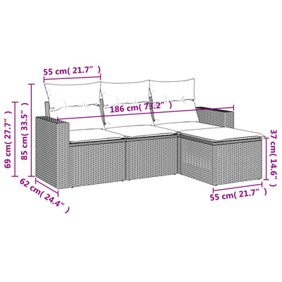 sofasæt til haven 4 dele med hynder polyrattan beige