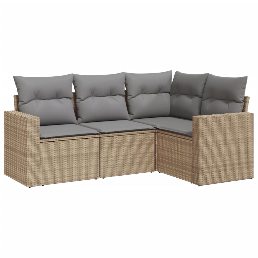 sofasæt til haven 4 dele med hynder polyrattan beige