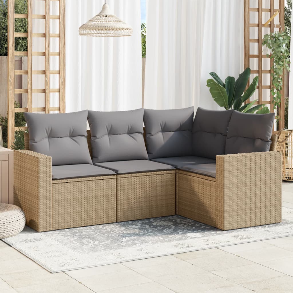 sofasæt til haven 4 dele med hynder polyrattan beige