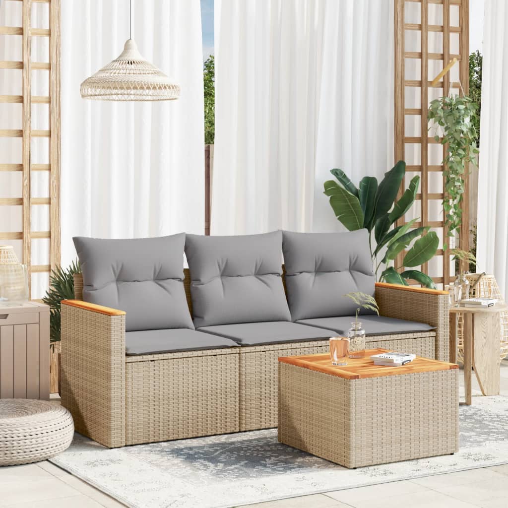 sofasæt til haven 4 dele med hynder polyrattan beige