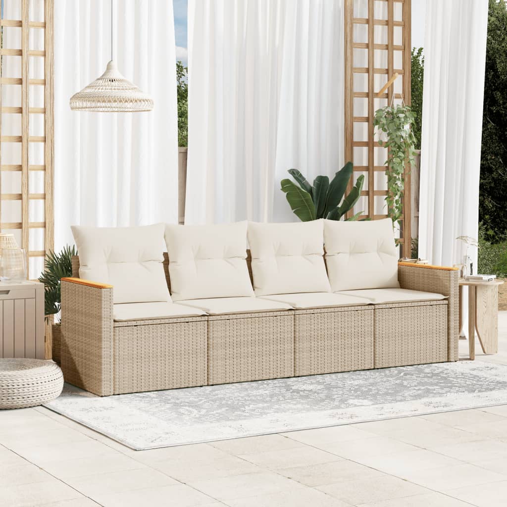 sofasæt til haven 4 dele med hynder polyrattan beige