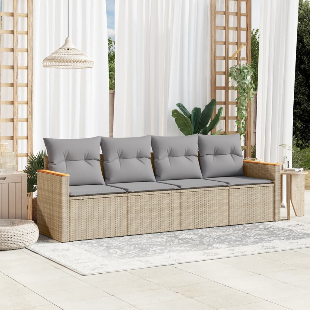 sofasæt til haven 4 dele med hynder polyrattan beige