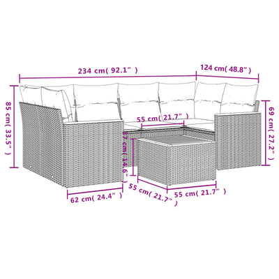 havesofasæt 7 dele med hynder polyrattan beige