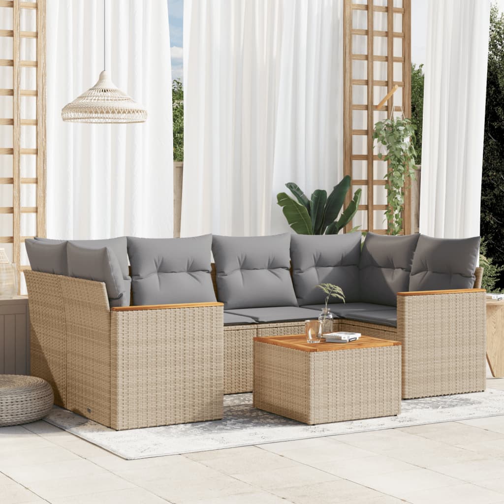 havesofasæt 7 dele med hynder polyrattan beige