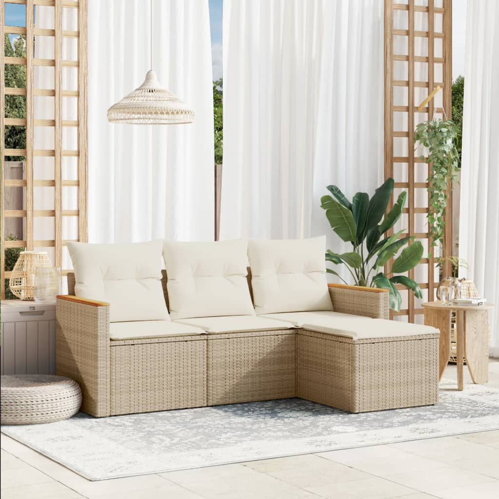 sofasæt til haven 4 dele med hynder polyrattan beige