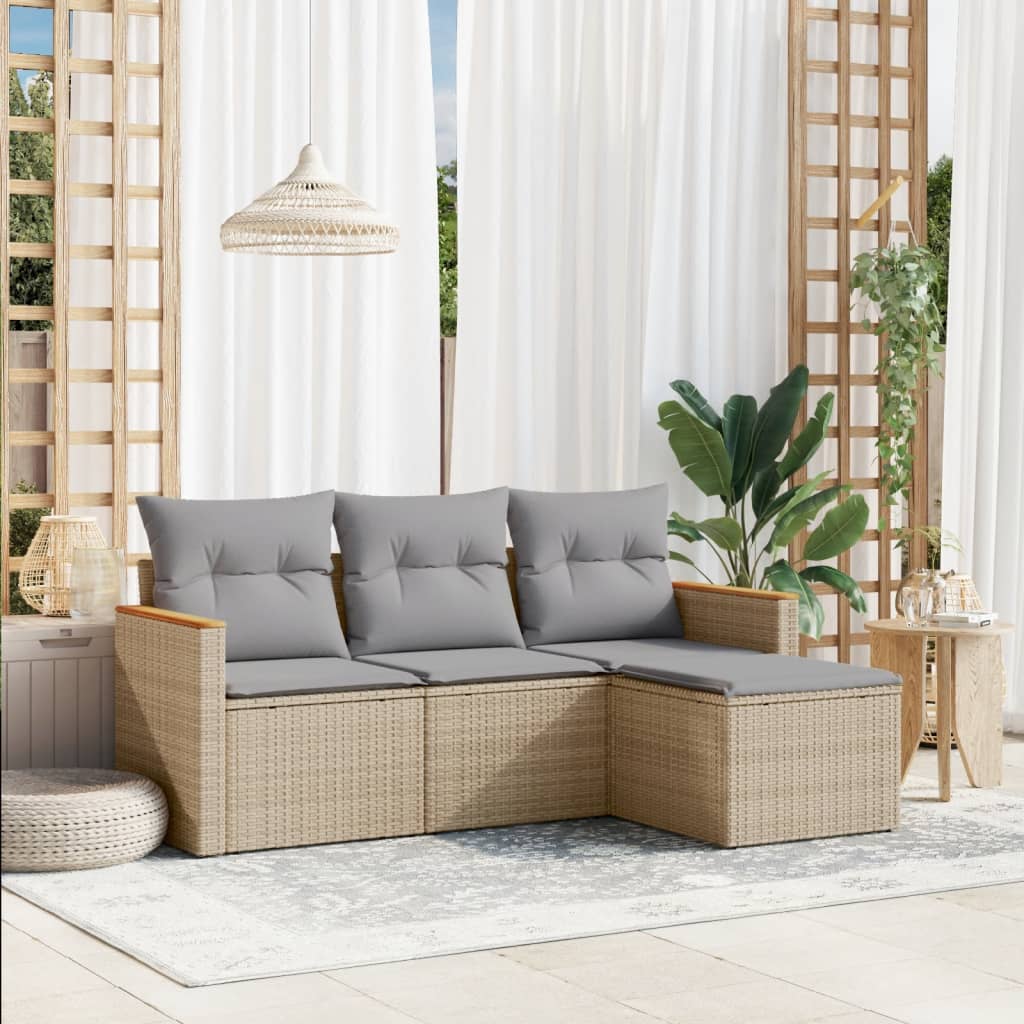 sofasæt til haven 4 dele med hynder polyrattan beige