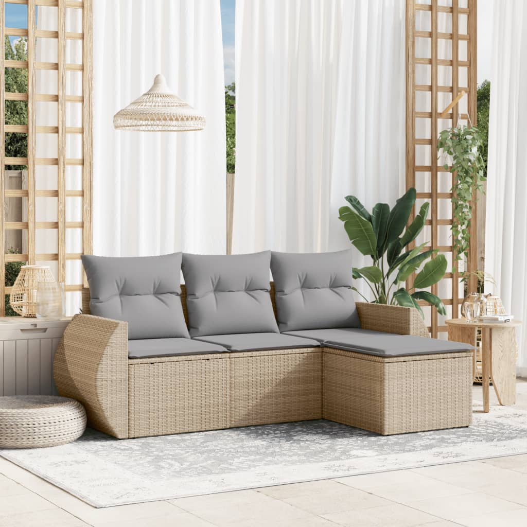 sofasæt til haven 4 dele med hynder polyrattan beige