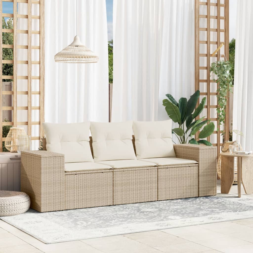 sofasæt til haven 3 dele med hynder polyrattan beige