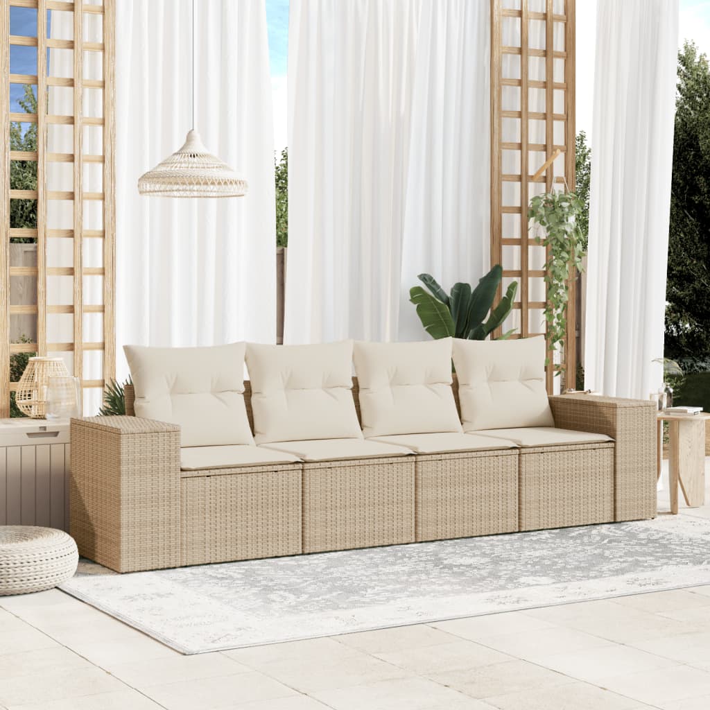 sofasæt til haven 4 dele med hynder polyrattan beige