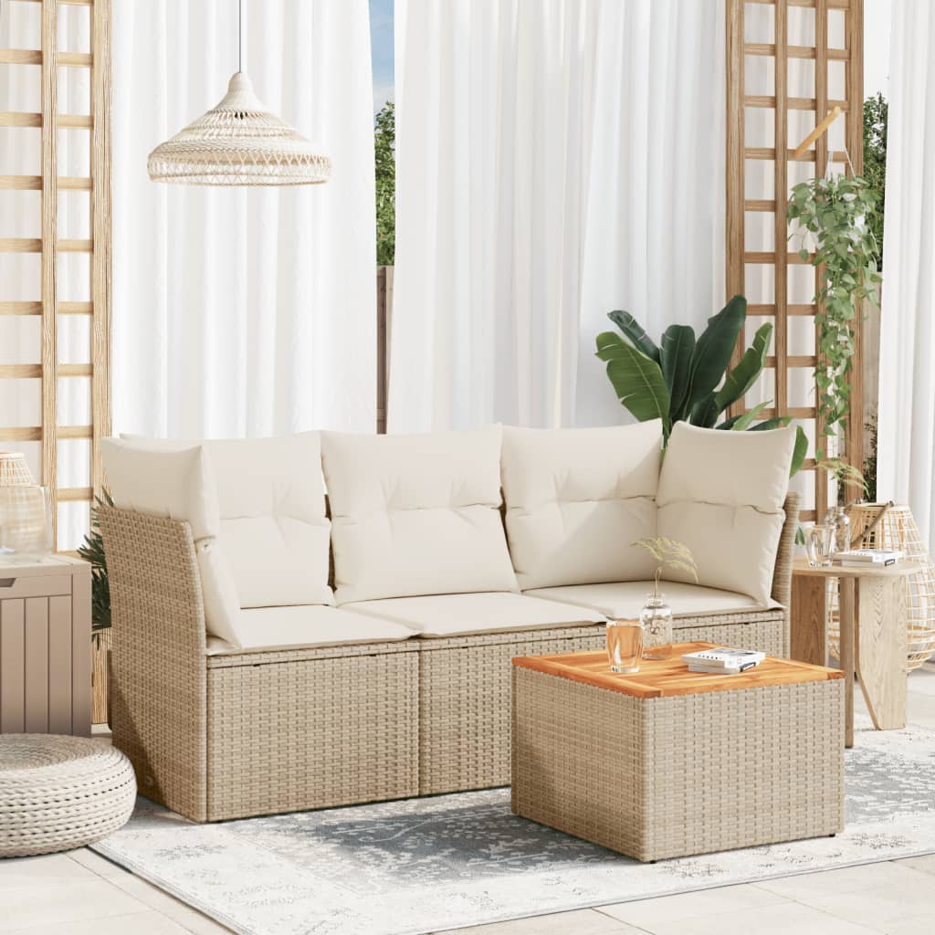 sofasæt til haven 4 dele med hynder polyrattan beige