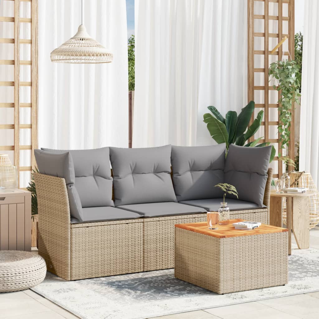 sofasæt til haven 4 dele med hynder polyrattan beige