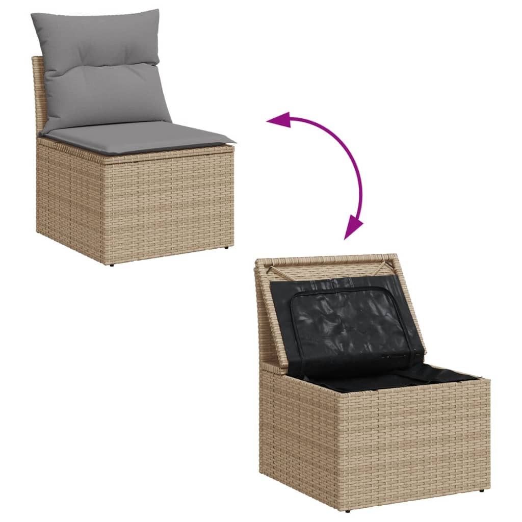 havesofasæt 7 dele med hynder polyrattan beige