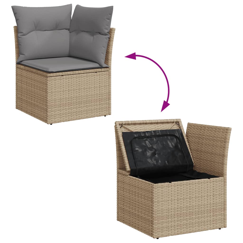 havesofasæt 7 dele med hynder polyrattan beige