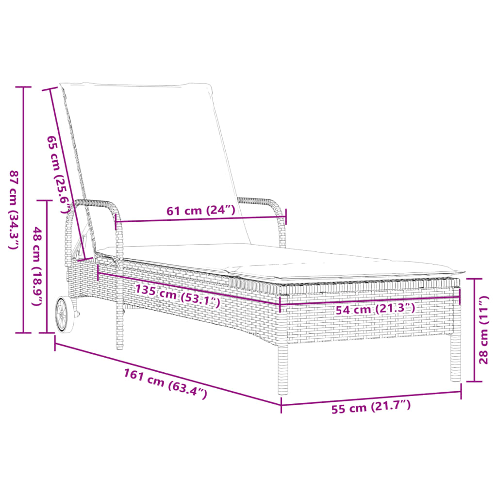 liggestole 2 stk. med hynder polyrattan brun