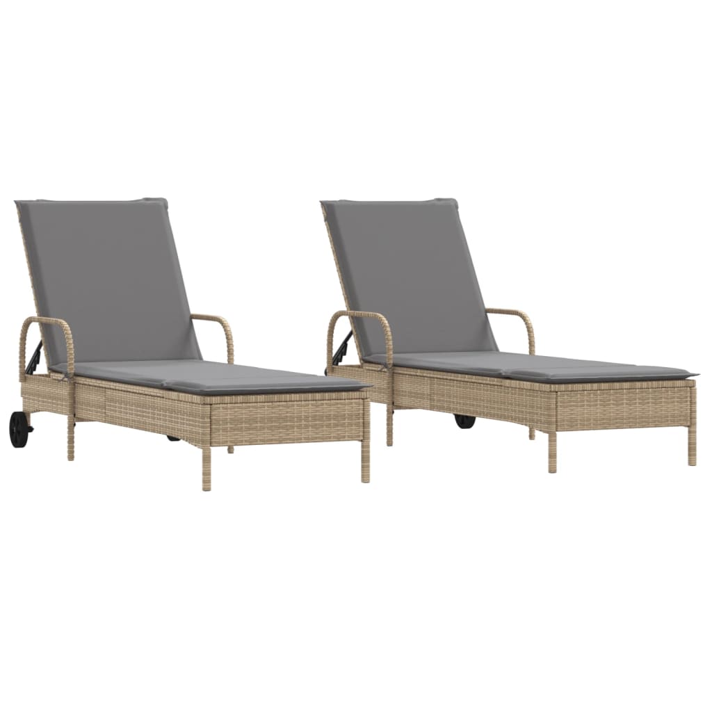 liggestole 2 stk. med hynder polyrattan beige